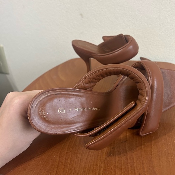 GIABORGHINI Perni Two-Band Puffy Slide High-Heel Sandals Brown Leather Size 38.5 - Picture 9 of 12